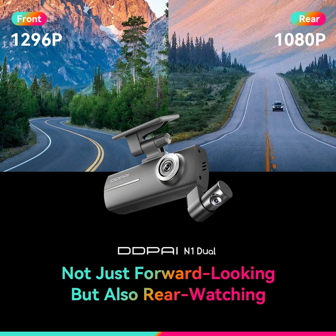 DDPAI Dash Cam N1 Dual Front and Rear Recording 1296P