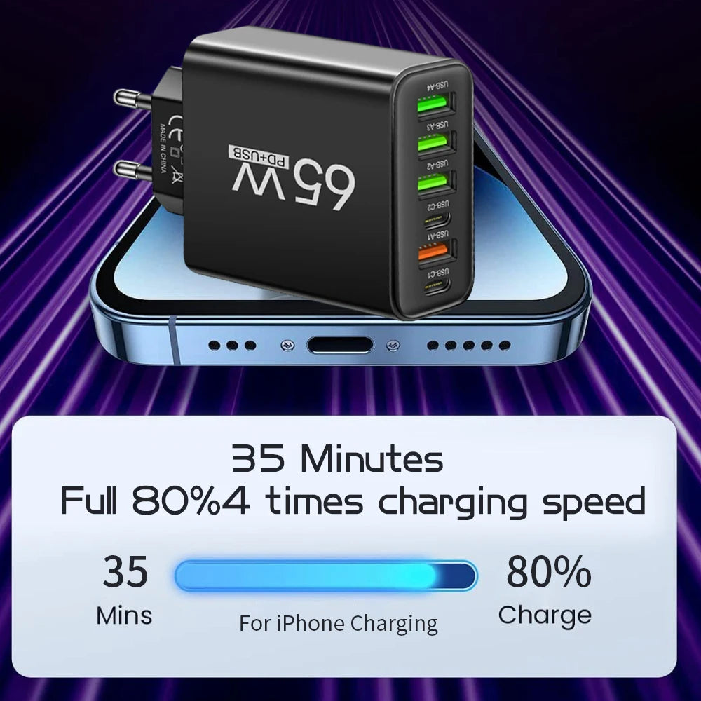65W USB Charger Type C Adapter for iPhone Samsung Xiaomi Huawei