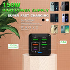 150W USB Charger Wall Adapter with 6 Ports and Fast Charging