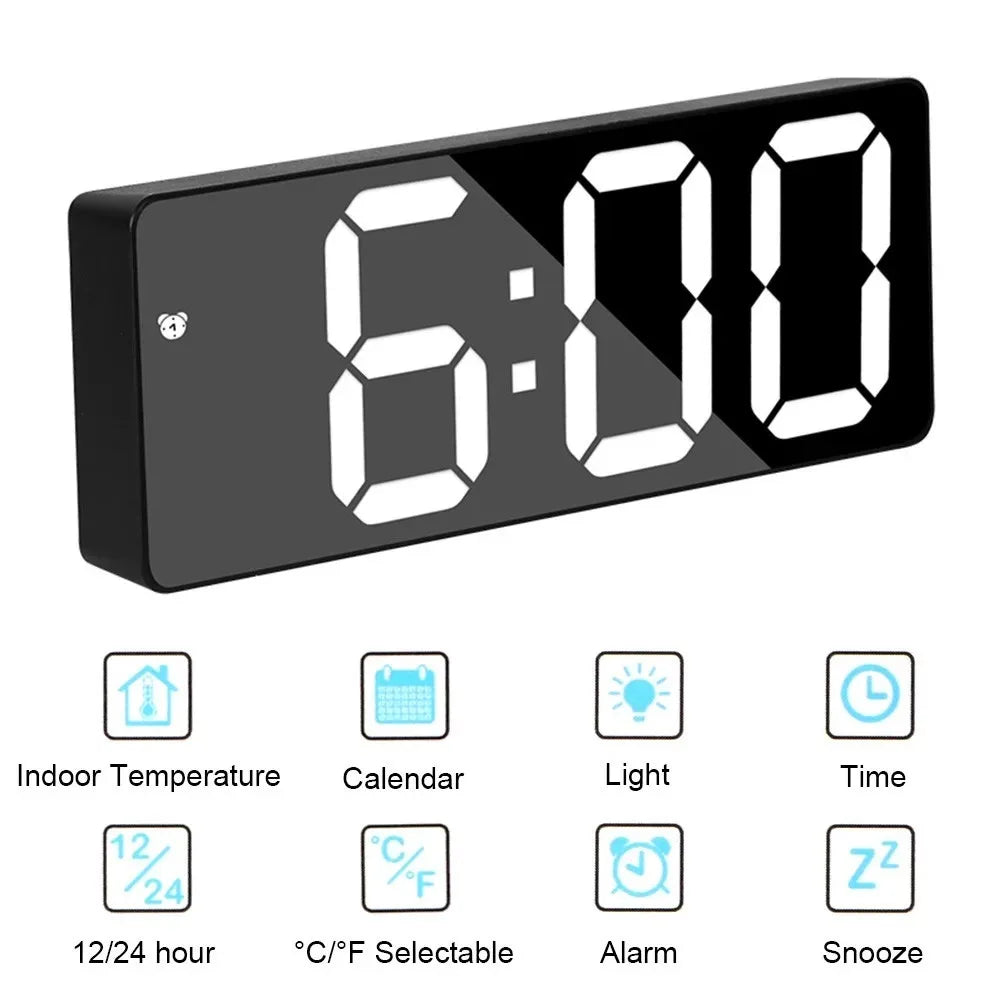 Digital Alarm Clock LED Curved Screen Plastic Bedside Clock