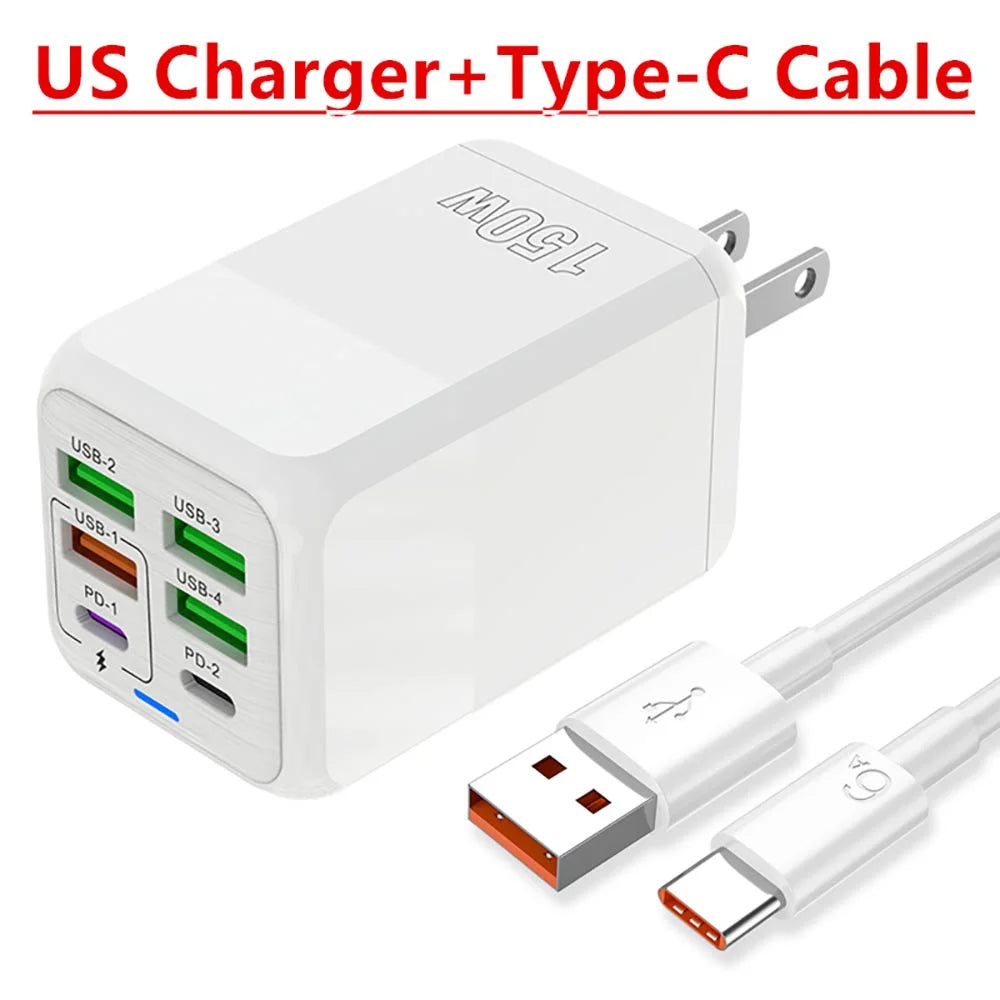 150W USB Charger Wall Adapter with 6 Ports and Fast Charging