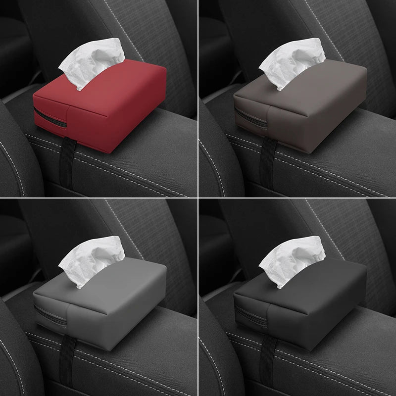 Car Tissue Box with Artificial Leather for Hanging Storage
