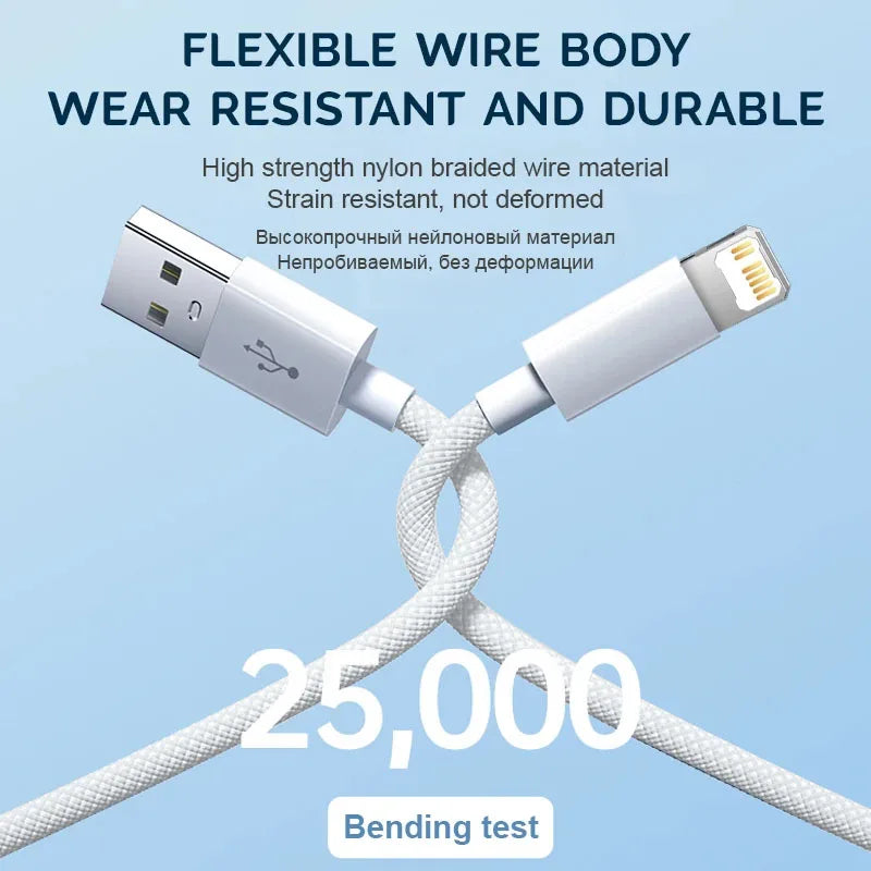 30W Fast Charging USB Cable WANZP 2M Braid for iPhone