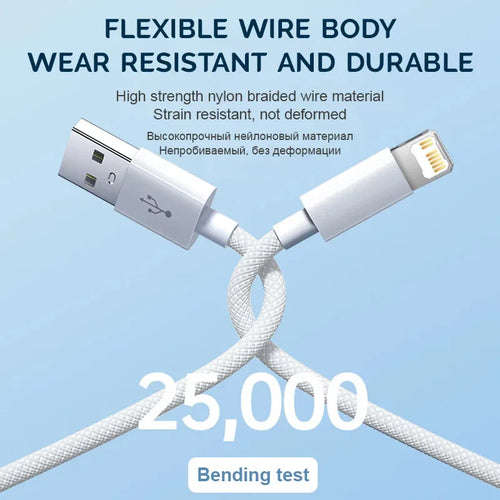 30W Fast Charging USB Cable WANZP 2M Braid for iPhone