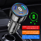 USB Type C Fast Charger 3 Ports Car Adapter Black