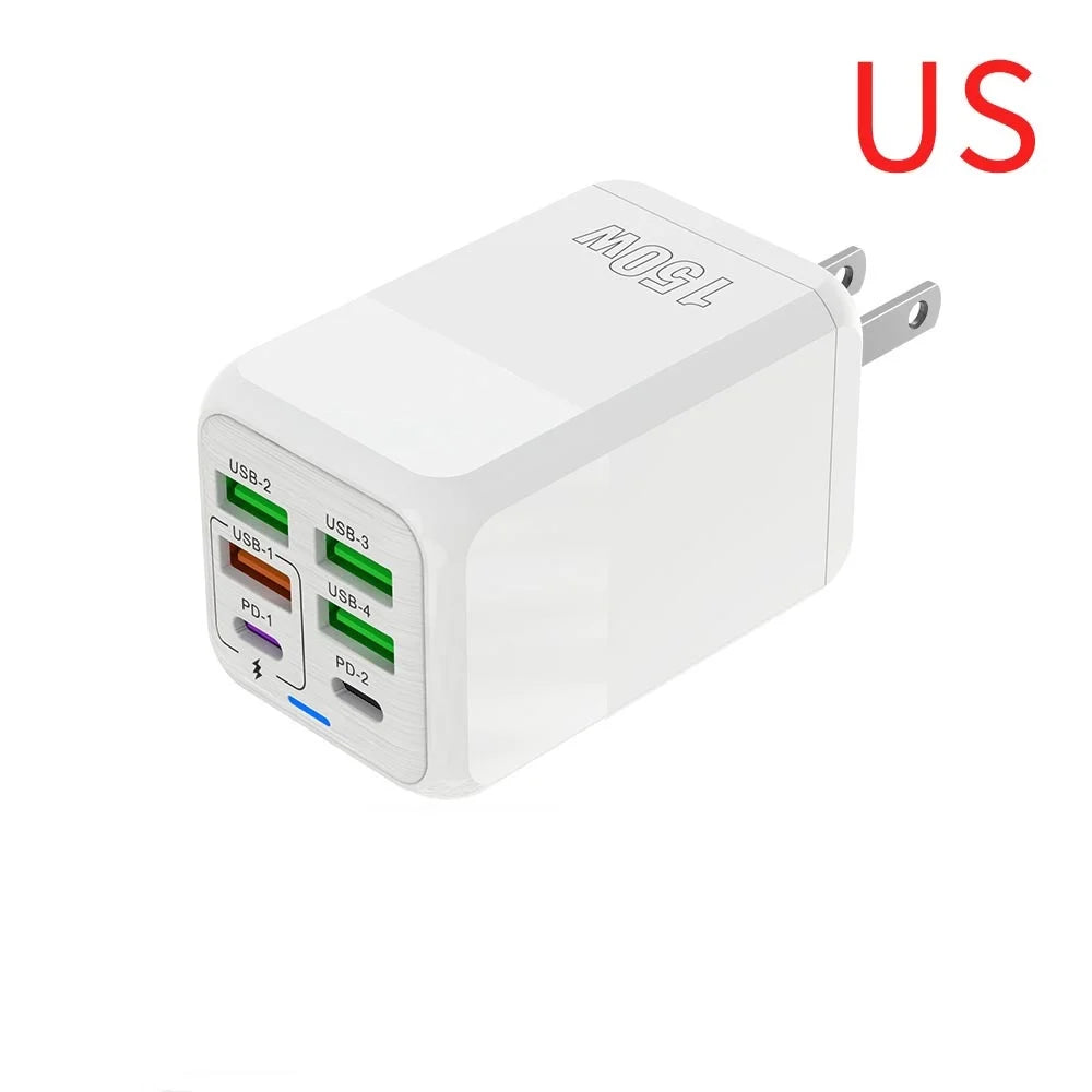 150W USB Charger Wall Adapter with 6 Ports and Fast Charging
