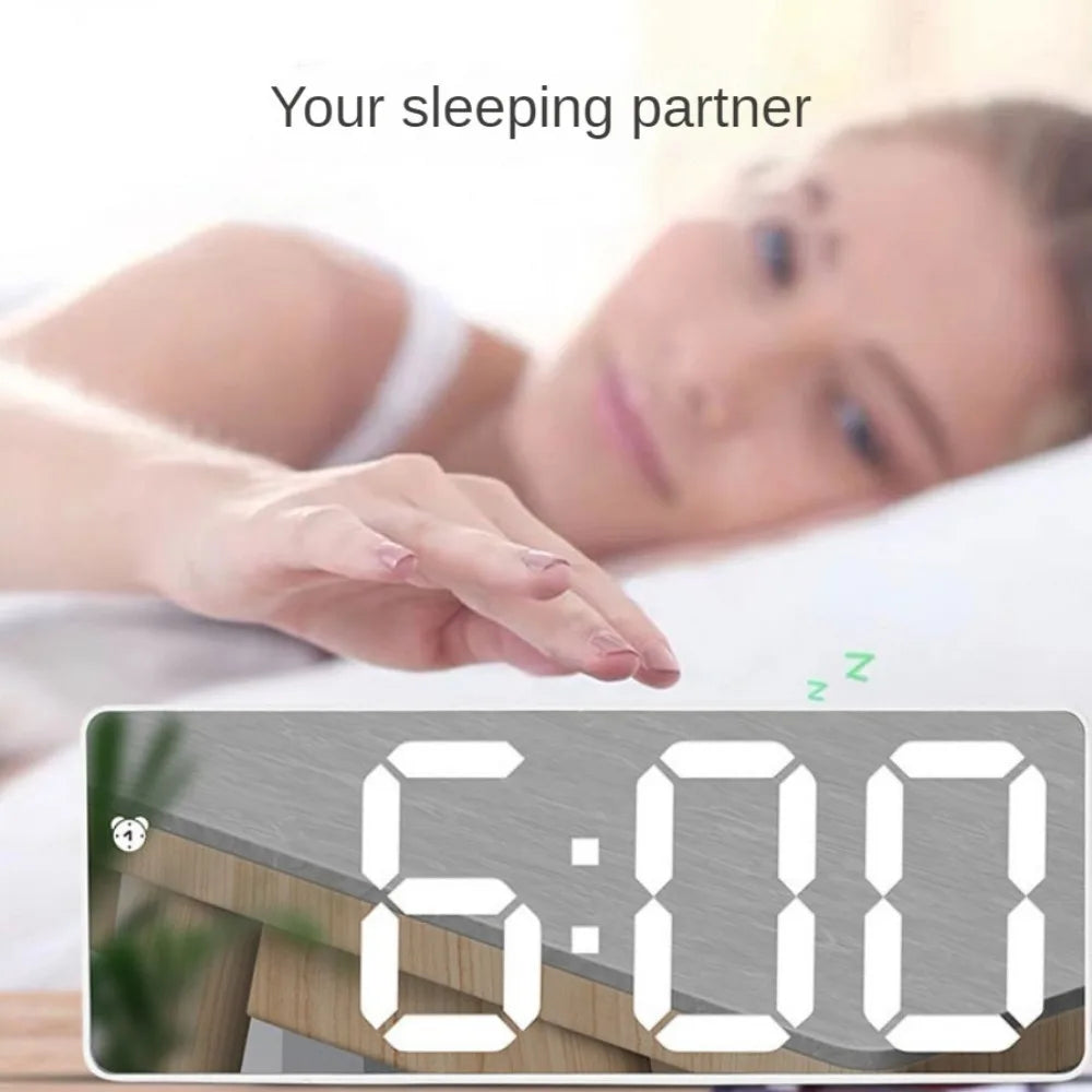 Digital Alarm Clock LED Curved Screen Plastic Bedside Clock