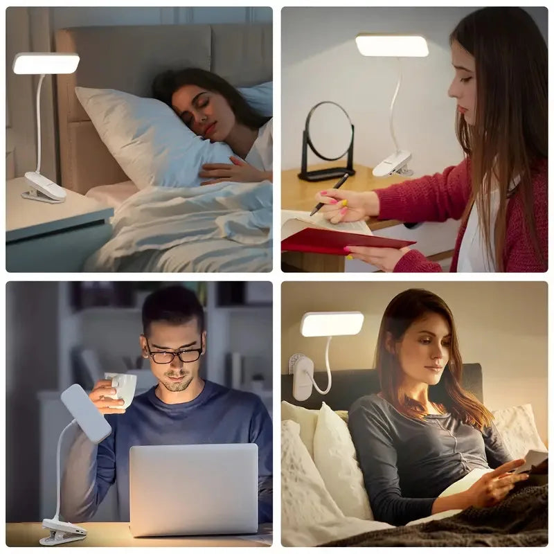 Clip-on LED Desk Lamp White Plastic for Study and Reading
