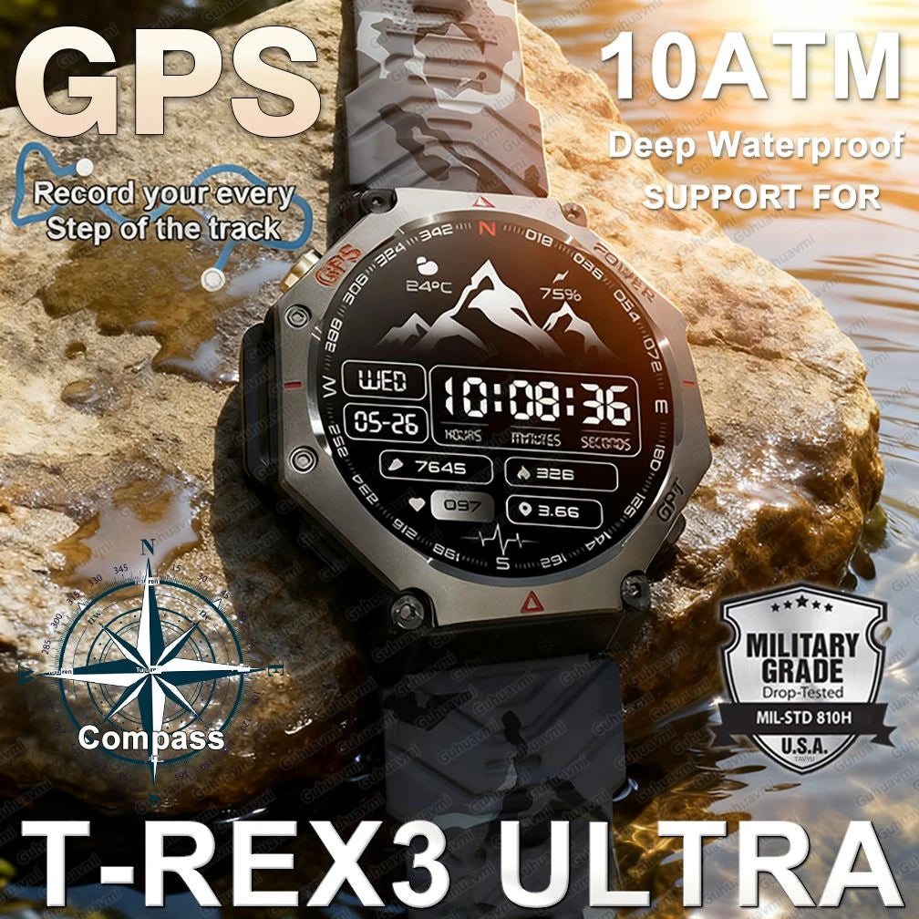 T-Rex 3 GPS Smart Watch by GUHUAVMI - Military Grade, 10ATM Waterproof