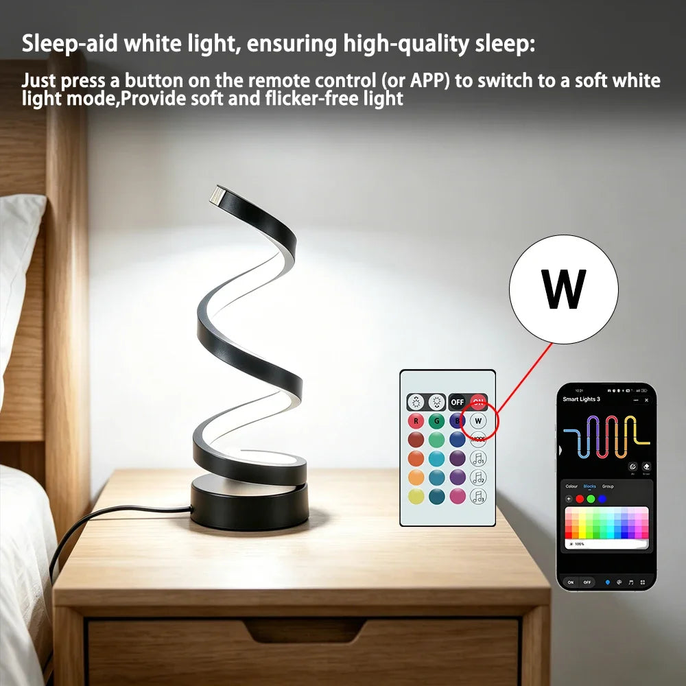 Smart LED Spiral Table Lamp by KIQUNE with Remote Control