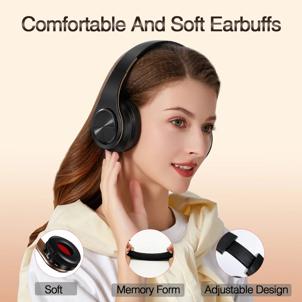Gold Wireless Headphones Bluetooth Earphone Stereo Headset