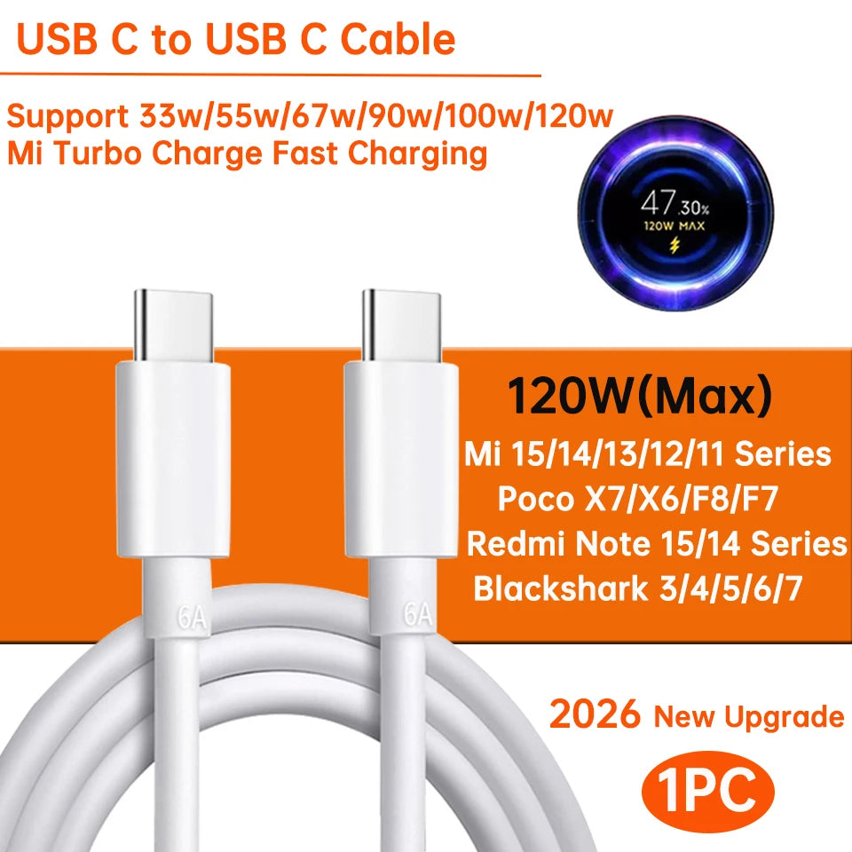 Xiaomi Type C Cable 120W Fast Charger for Mi and Redmi Phones