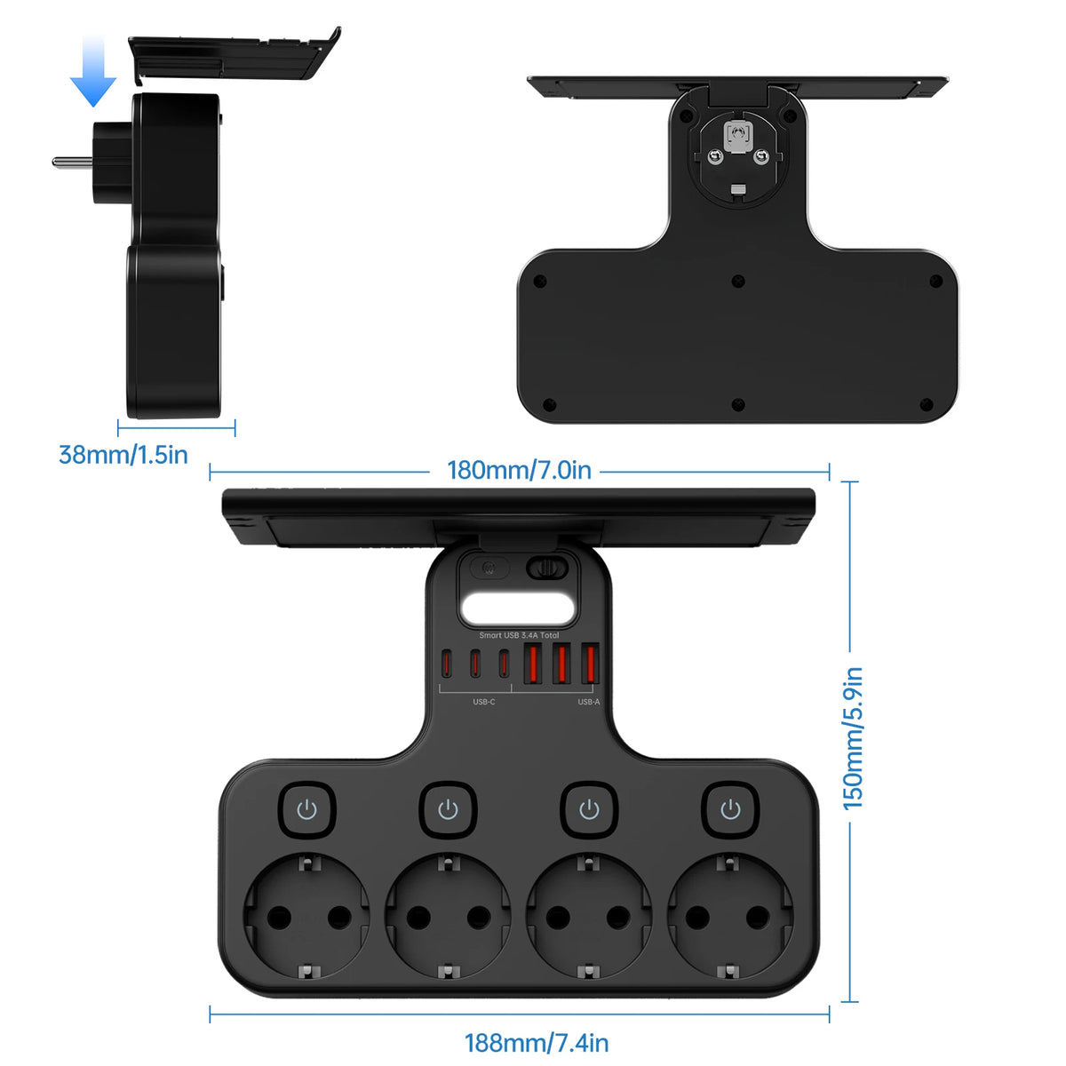 4000W Power Strip with USB C Ports by DODOYESANA