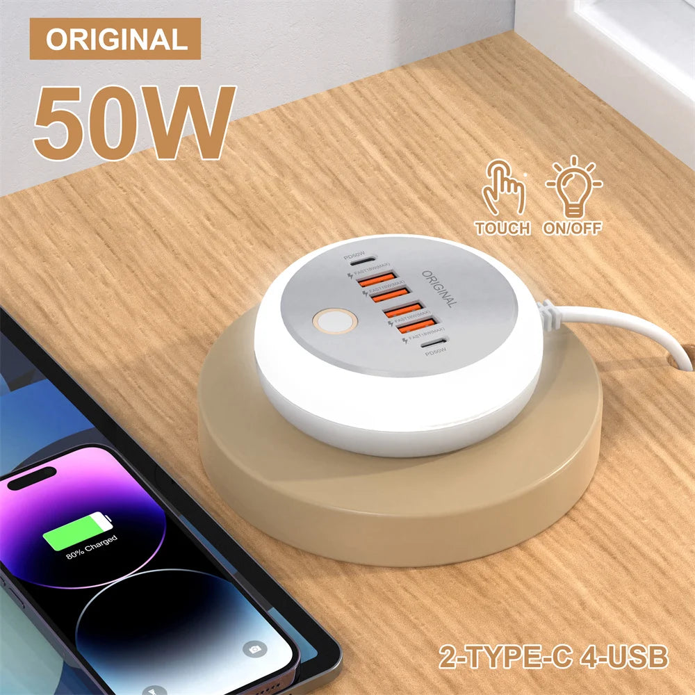 50W USB Charger Multi Port Fast Charging Adapter for iPhone Samsung