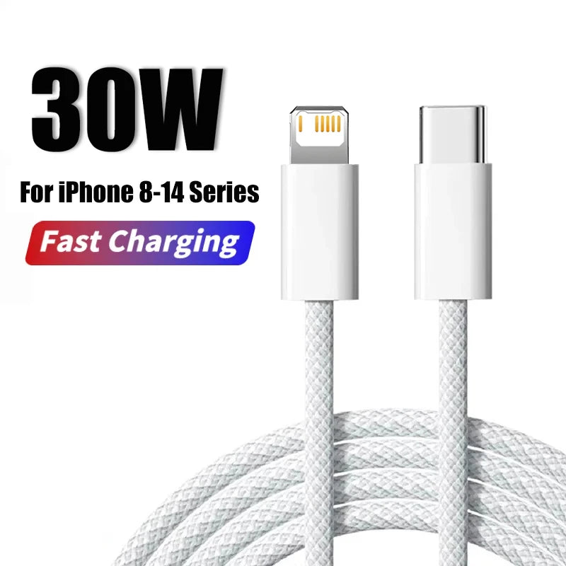 30W Fast Charging USB Cable WANZP 2M Braid for iPhone