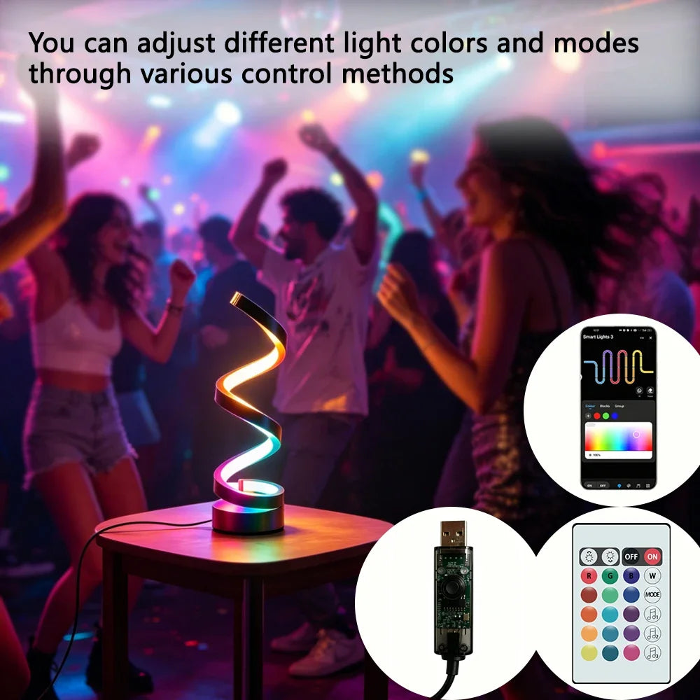 Smart LED Spiral Table Lamp by KIQUNE with Remote Control