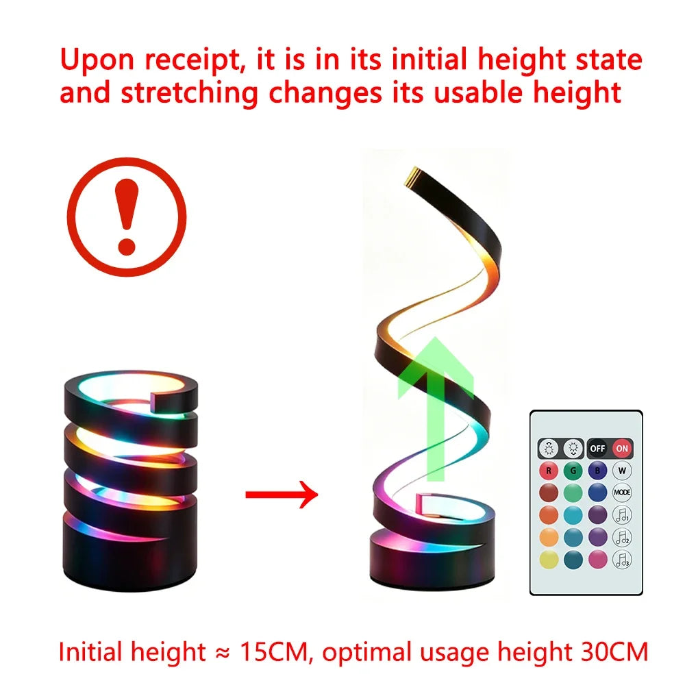 Smart LED Spiral Table Lamp by KIQUNE with Remote Control