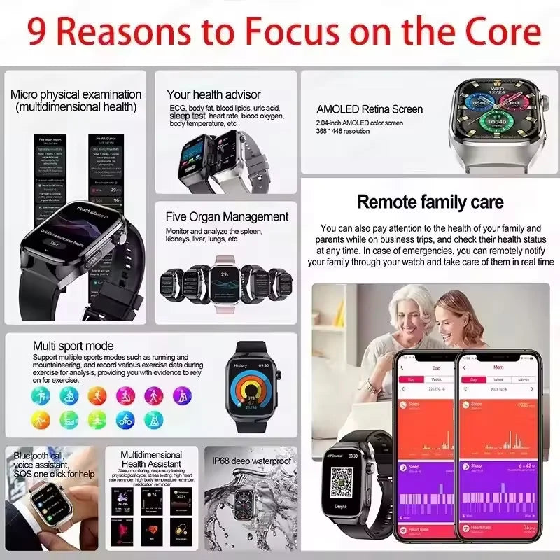 Smart Watch for Men Uric Acid and Body Fat Monitoring