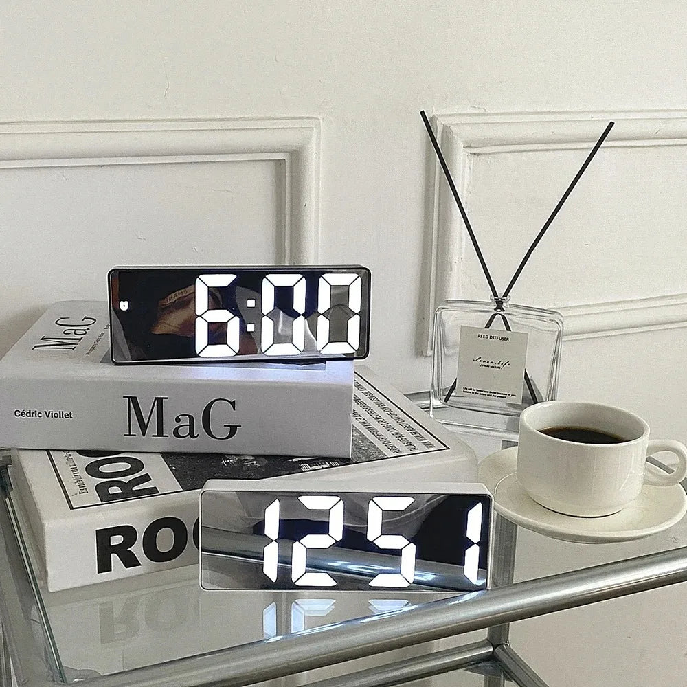 Digital Alarm Clock LED Curved Screen Plastic Bedside Clock