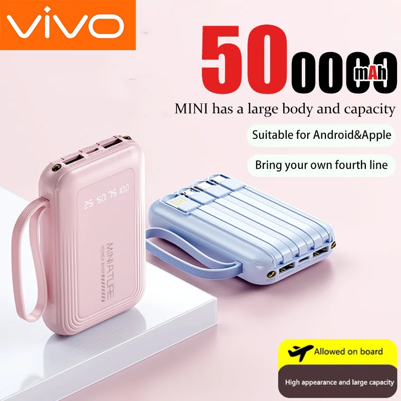 VIVO Mini Power Bank 500000mAh with 4 Built-in Cables