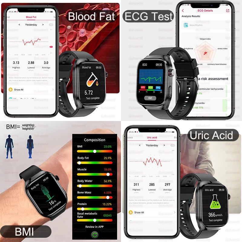 Smart Watch for Men Uric Acid and Body Fat Monitoring