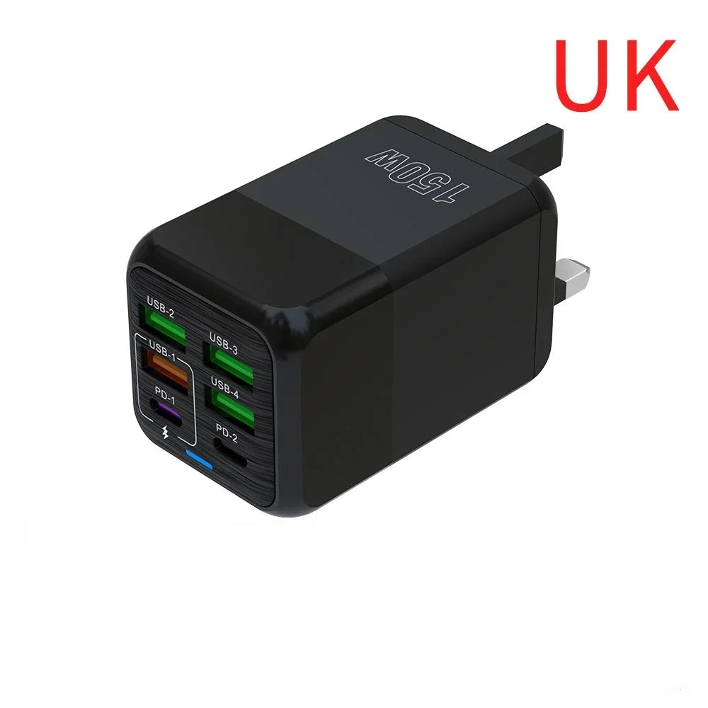 150W USB Charger Wall Adapter with 6 Ports and Fast Charging