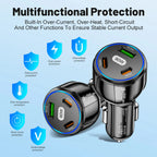 USB Type C Fast Charger 3 Ports Car Adapter Black