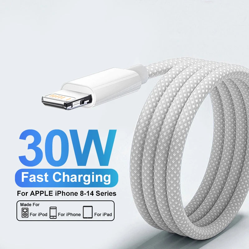 30W Fast Charging USB Cable WANZP 2M Braid for iPhone
