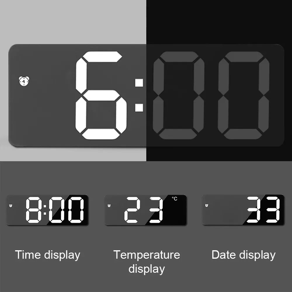Digital Alarm Clock LED Curved Screen Plastic Bedside Clock