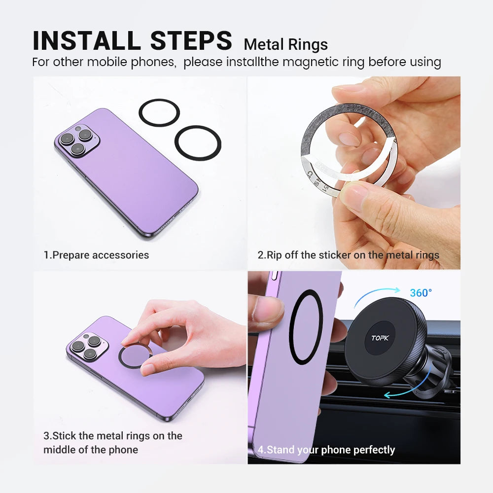 Magnetic Car Phone Holder TOPK Air Vent Stand for iPhone 15