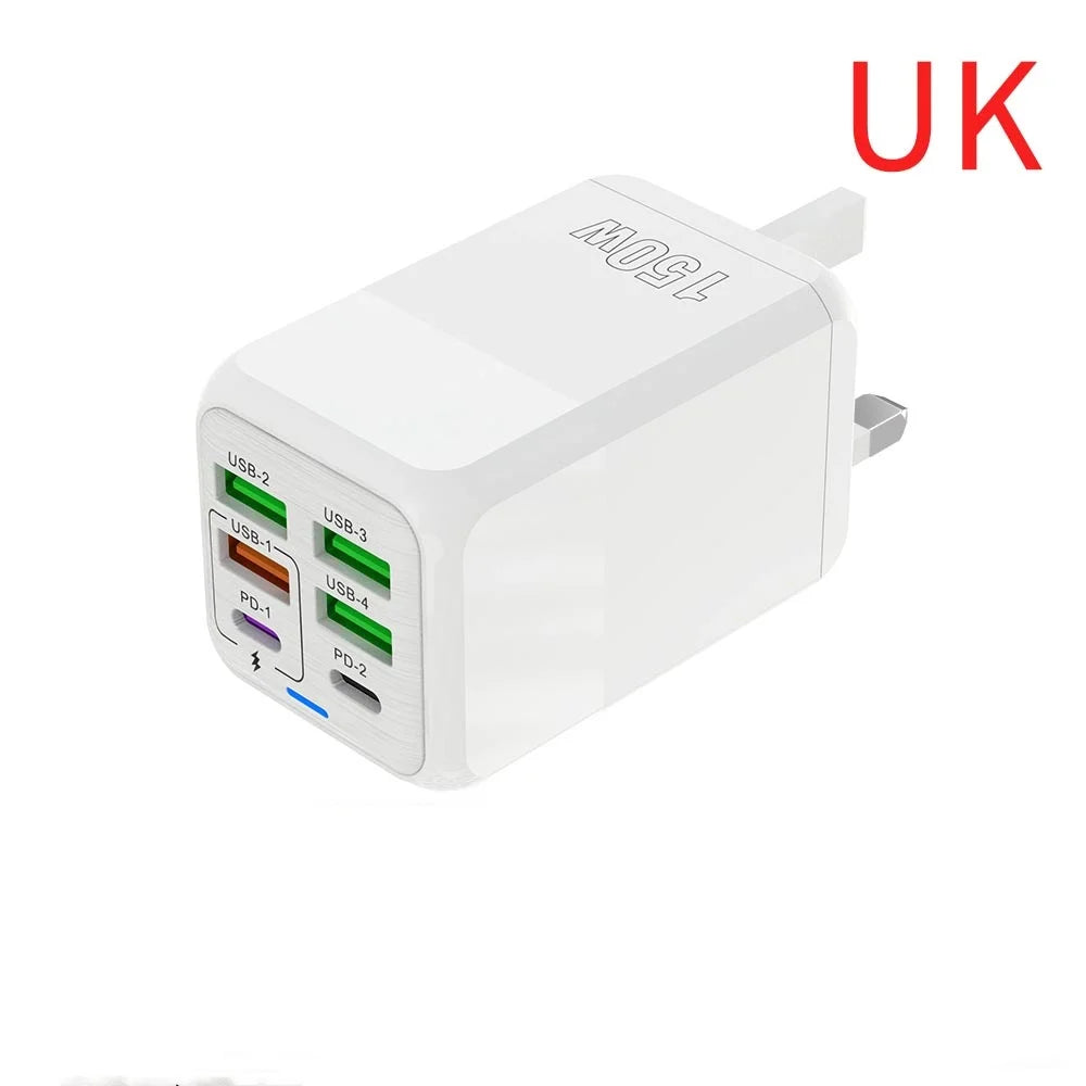 150W USB Charger Wall Adapter with 6 Ports and Fast Charging