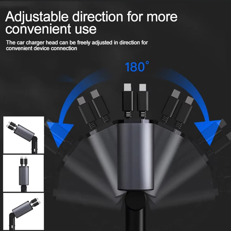120W Fast Charge Car Charger Adaptor with Retractable Cords