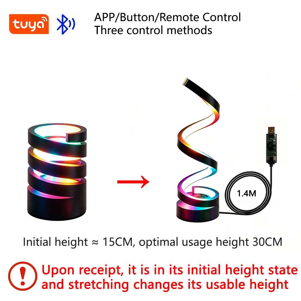 Smart LED Spiral Table Lamp by KIQUNE with Remote Control