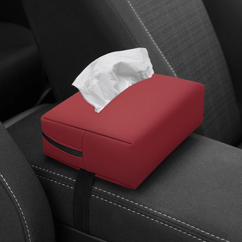 Car Tissue Box with Artificial Leather for Hanging Storage