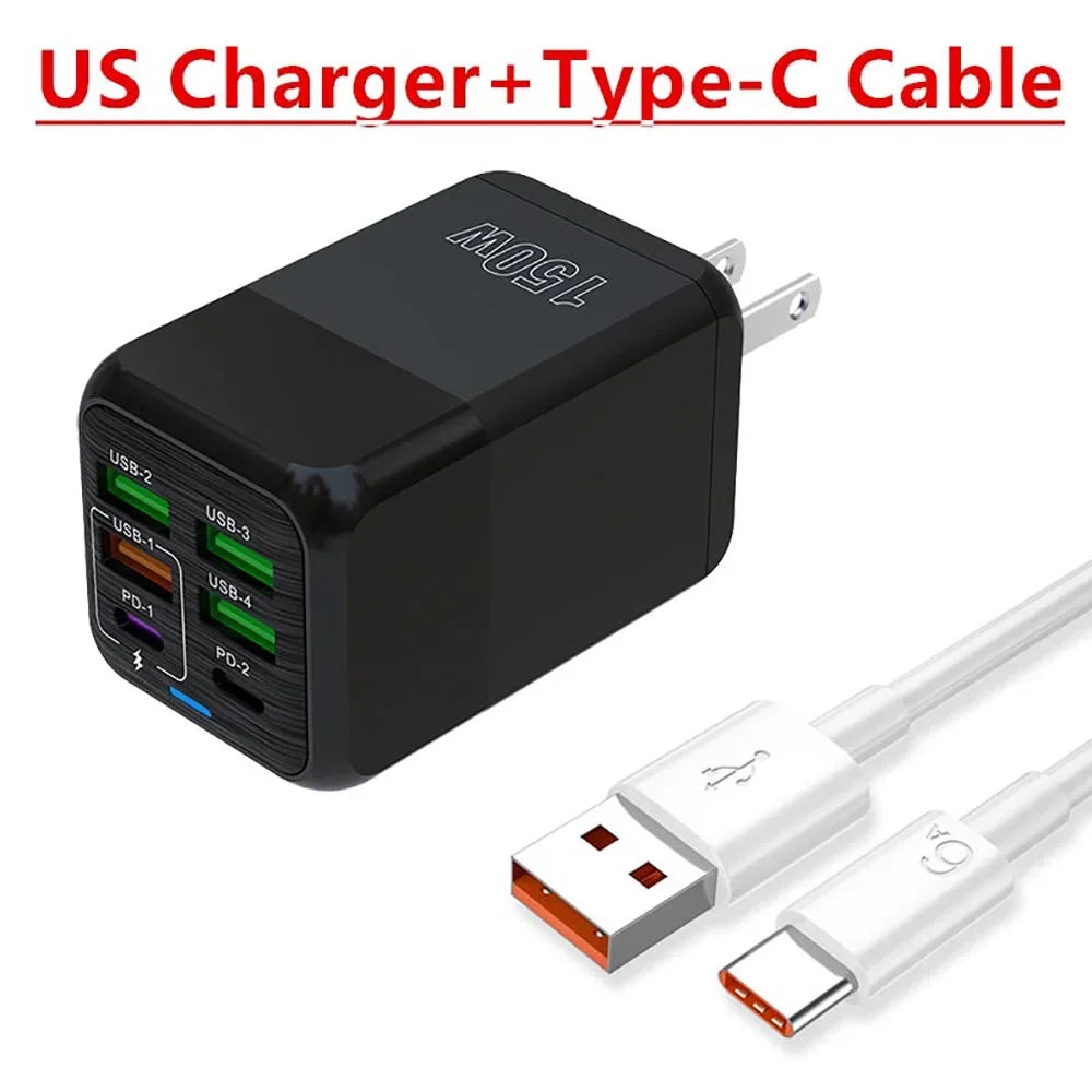150W USB Charger Wall Adapter with 6 Ports and Fast Charging