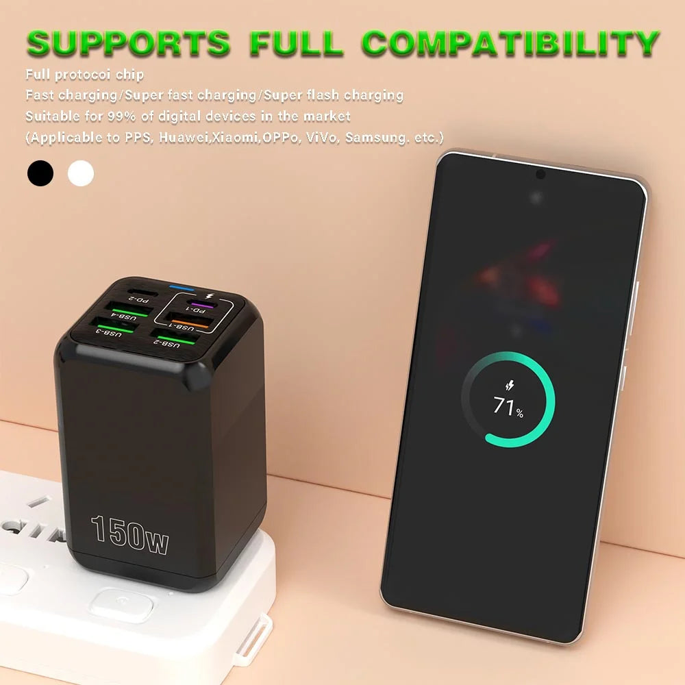 150W USB Charger Wall Adapter with 6 Ports and Fast Charging