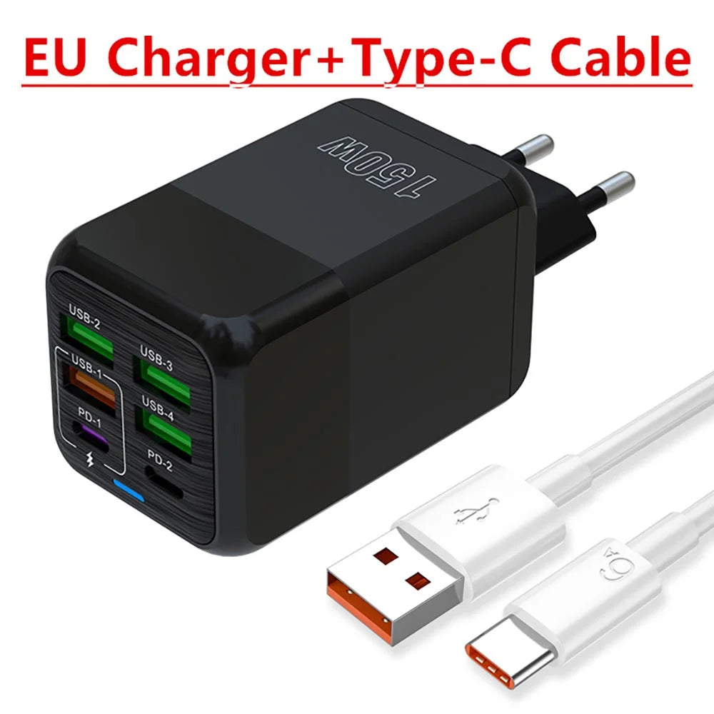 150W USB Charger Wall Adapter with 6 Ports and Fast Charging