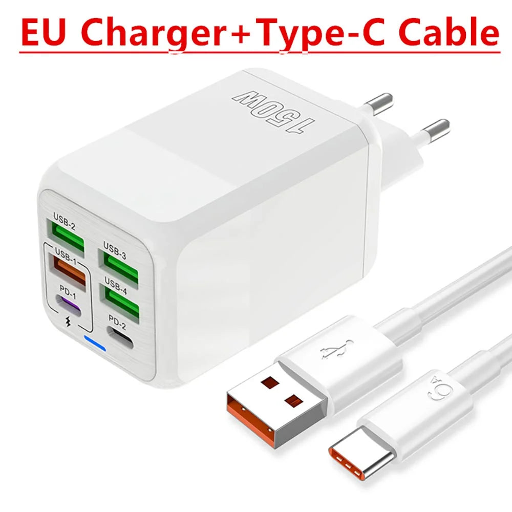 150W USB Charger Wall Adapter with 6 Ports and Fast Charging