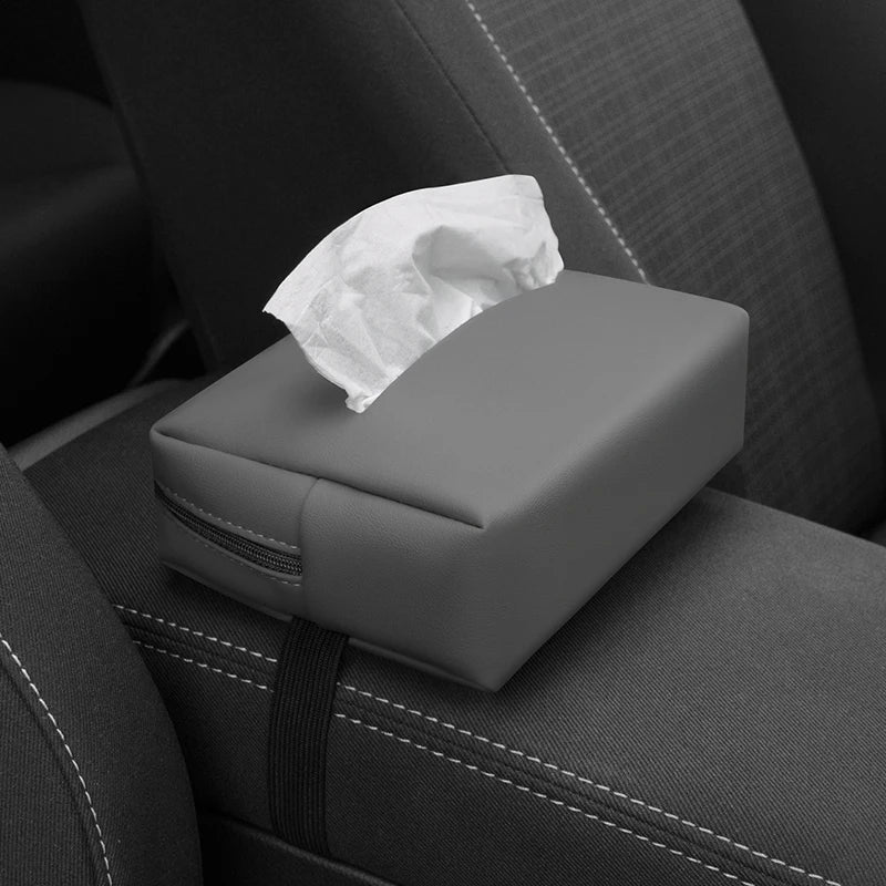 Car Tissue Box with Artificial Leather for Hanging Storage