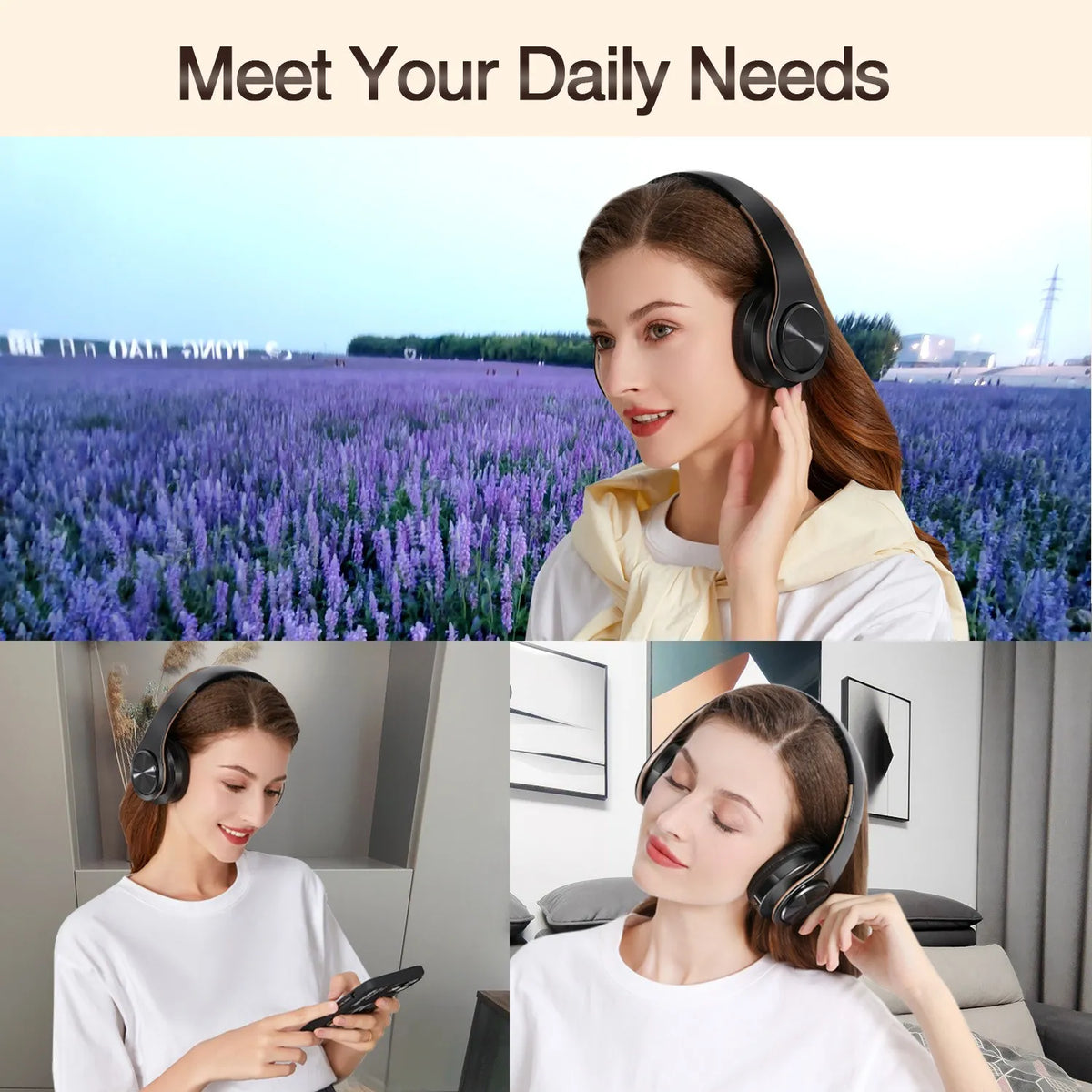 Gold Wireless Headphones Bluetooth Earphone Stereo Headset