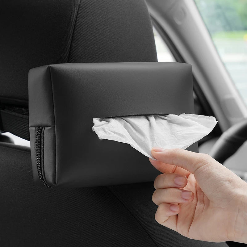Car Tissue Box with Artificial Leather for Hanging Storage