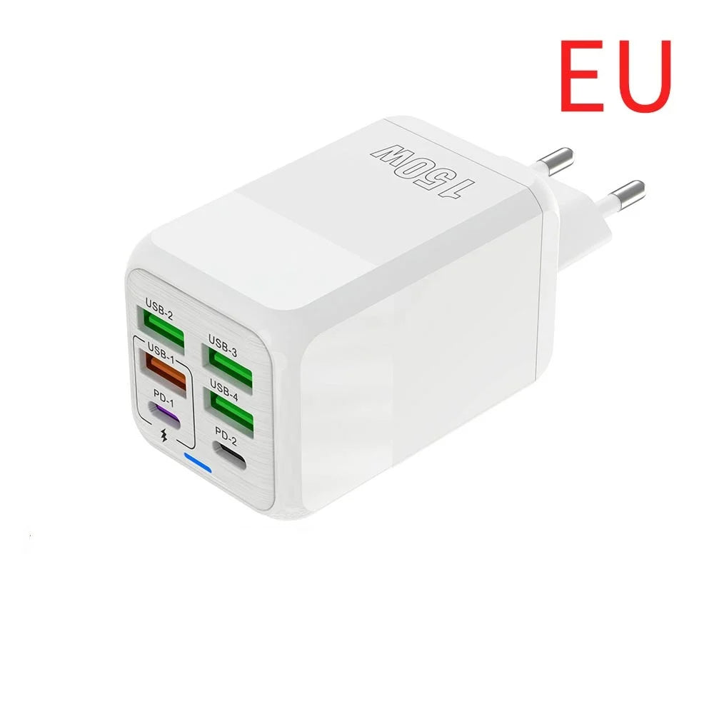 150W USB Charger Wall Adapter with 6 Ports and Fast Charging