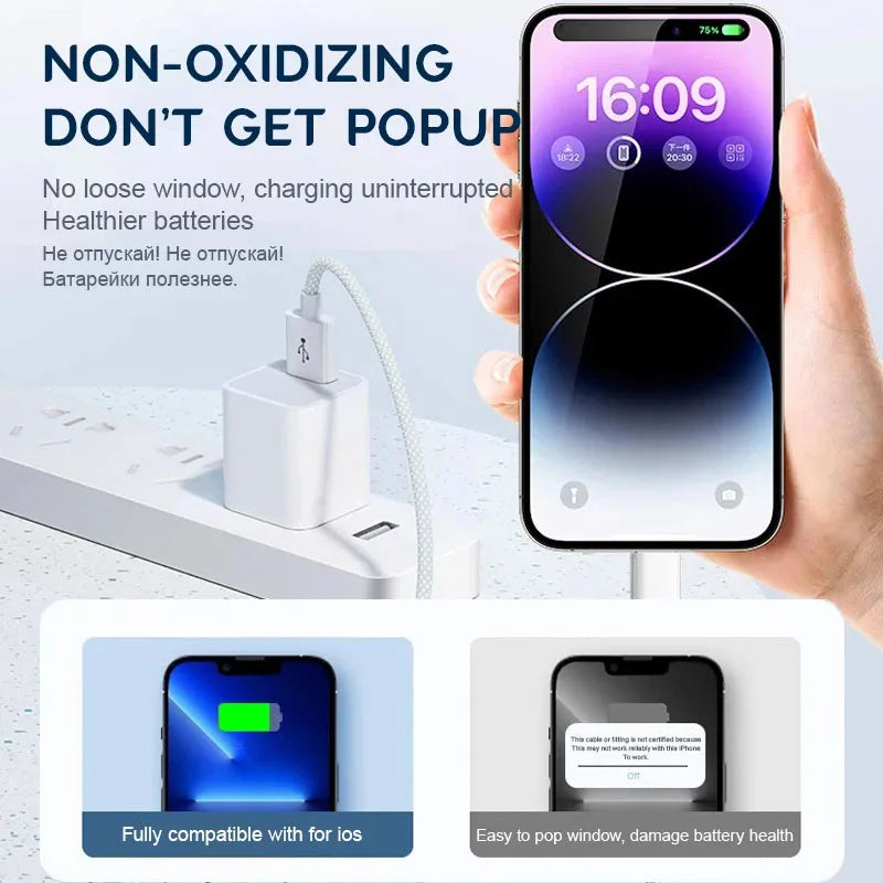 30W Fast Charging USB Cable WANZP 2M Braid for iPhone