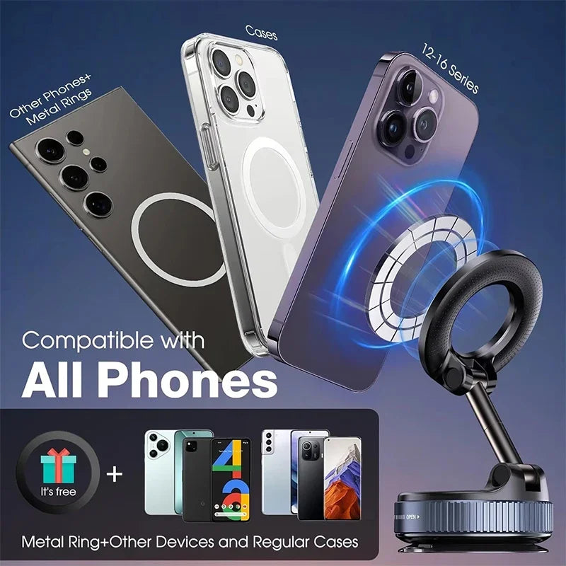 Magnetic Car Phone Holder Stainless Steel Adjustable Mount