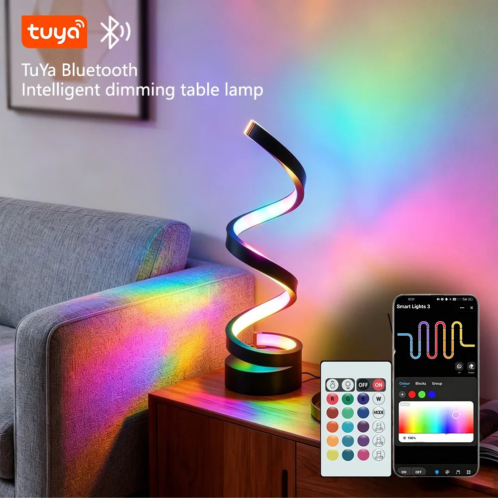 Smart LED Spiral Table Lamp by KIQUNE with Remote Control