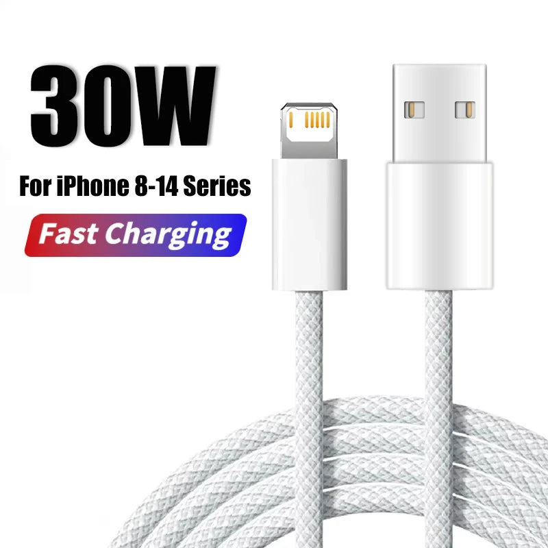 30W Fast Charging USB Cable WANZP 2M Braid for iPhone