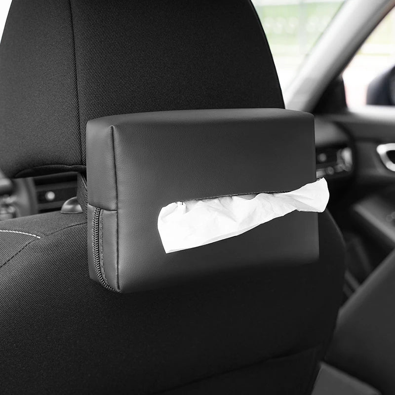 Car Tissue Box with Artificial Leather for Hanging Storage